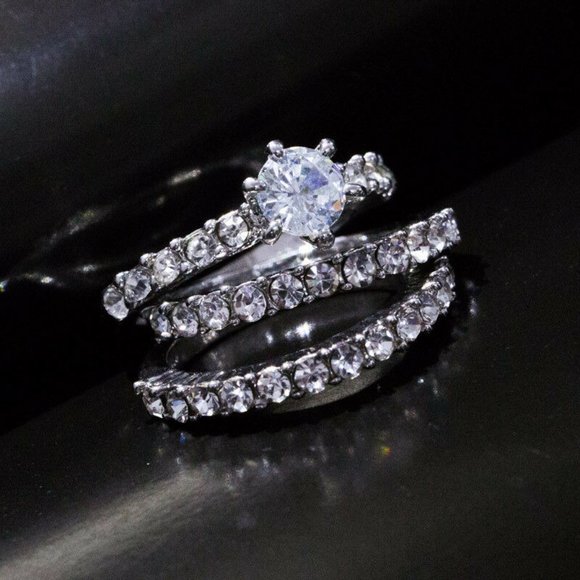 3pcs/set 925 Silver Filled Women Wedding Set Rings - Picture 4 of 6